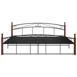 Berkfield Bed Frame Black Metal and Solid Oak Wood 200x200 cm