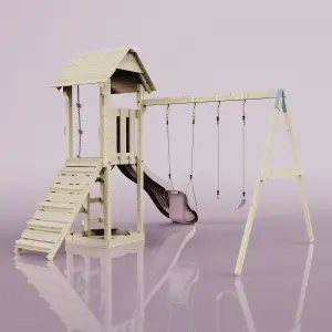 PolarPlay Tower Kids Wooden Climbing Frame with Swing and Slide - Swing Olavo Rose