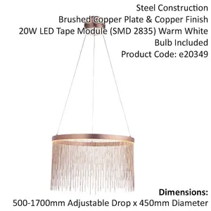 Brushed Copper Ceiling Pendant Light & Delicate Chains - Integrated LED Module