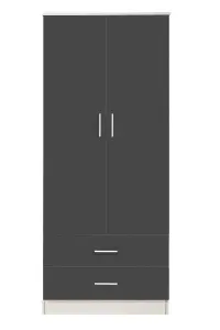 REFLECT 2 Door and 2 Drawer Combination Wardrobe in Gloss Grey Door and Drawer Fronts and Matt White Carcass