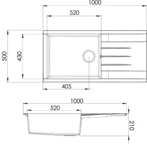 GoodHome Keluak Black Resin 1 Bowl Sink & drainer 500mm x 1000mm