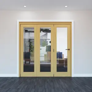 Geom 1 Lite Clear Glazed Oak Internal Bi-fold Door set, (H)2060mm (W)2132mm