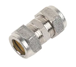 Plumbsure Silver Compression Straight Coupler (Dia)15mm, (L)44.2mm