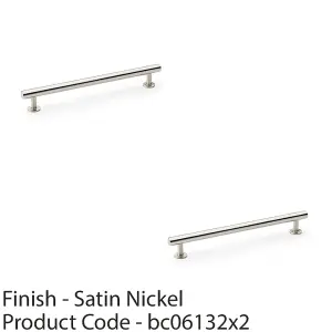 2 PACK - Round T Bar Pull Handle - Satin Nickel - 192mm Centres SOLID BRASS Drawer Door