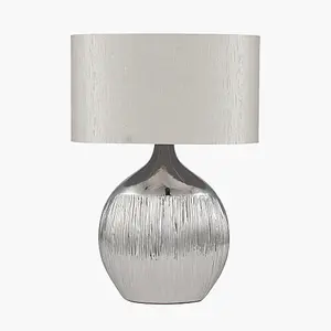 Silver Ribbed Ceramic Table Lamp For Living Room