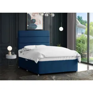 Harmony Divan Bed Set with Tall Headboard and Mattress - Plush Fabric, Blue Color, 2 Drawers Left Side