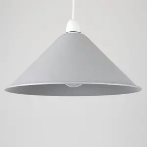 ValueLights Waywell Retro Style Metal Ceiling Pendant Light Shade In Gloss Grey Finish