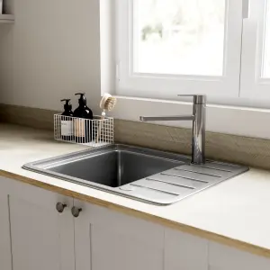 GoodHome Quassia Brushed Stainless steel 1 Bowl Kitchen sink With compact drainer 505mm x 635mm