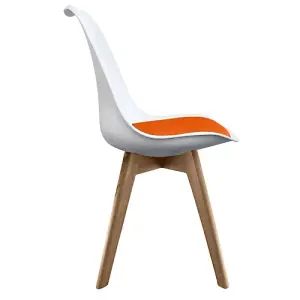 Soho White & Orange Plastic Dining Chair with Squared Light Wood Legs