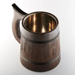 Handmade Large Oak Wooden Tankard Mug - Amazing Craftsmanship and Quality Materials - Heavy Duty & Long-Lasting Dark Brown Mug