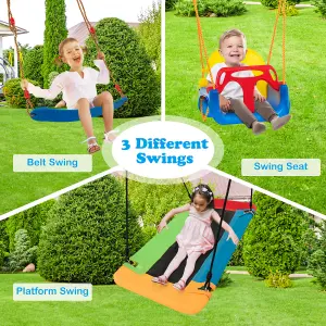 Costway 3-in-1 Kids Swing Set Metal A-Frame Stand Swing Playset Platform Tree Swing Seat