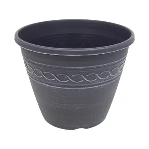 28cm Pot Infinity Round Planter Grey With White Brush Plant Flower Garden Patio