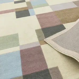 Beige Luxurious Modern Wool Geometric Handmade Rug For Living Room Bedroom & Dining Room-120cm X 170cm