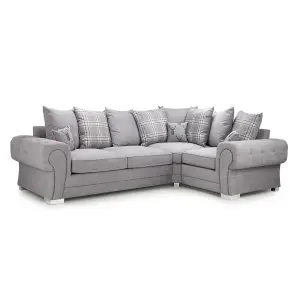 Milan 4 Seater L Shaped Corner Sofa Scatter Back Chesterfield Arms Grey Right Hand Facing