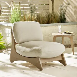 Furniturebox UK Iko Solid Wood & Cream Outdoor Indoor Accent Chair