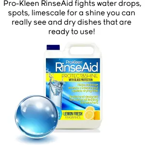 Pro-Kleen Rinse Aid (20L + 500ml) - Lemon Fresh - Protect & Shine With Added Glass Protection