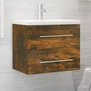 Berkfield Sink Cabinet with Built-in Basin Smoked Oak Engineered Wood