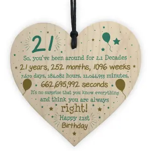 Red Ocean 21st Birthday Gift For Daughter Son Wooden Hanging Heart Twenty One Birthday Card