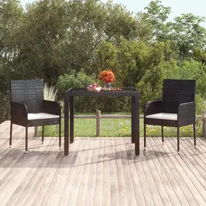 Berkfield Garden Table with Glass Top Black 90x90x75 cm Poly Rattan