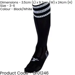 JUNIOR Size 3-6 Pro 3 Stripe Football Socks - BLACK/WHITE - Contoured Ankle