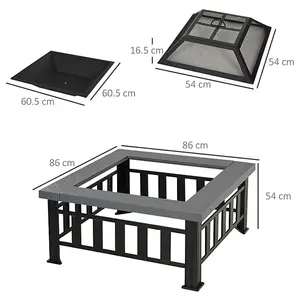 Square Metal Outdoor Pit Bowl with Rain Cover