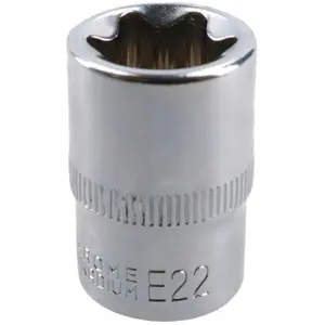 E22 Female Torx Socket Star Bit 1/2" Drive Standard External Chrome Vanadium