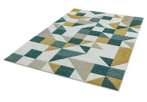 Shapes Green Geometric Modern Jute Backing Rug for Living Room Bedroom and Dining Room-200cm X 290cm