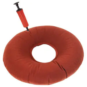 Inflatable Pressure Relief Ring Cushion - Maroon Soft Fitted Cover - 400mm Dia