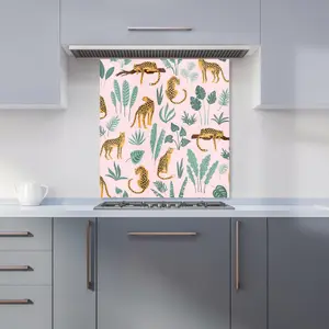 Hand Drawn Leopards Premium Glass Kitchen Splashback W600mm x H650mm