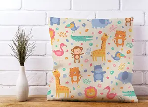 Cute Pastel Jungle Animals Cushions 45cm x 45cm