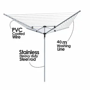 4 Arm Silver Effect Rotary Dryer Airer 40M Outdoor Garden