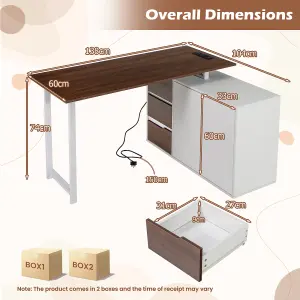 COSTWAY L-Shaped Desk with File Cabinet Reversible Corner Computer Desk with 3 Drawers