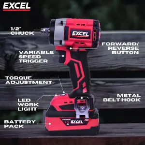 Excel 18V Twin Pack Impact Wrench & Angle Grinder with 2 x 5.0Ah Battery & Charger