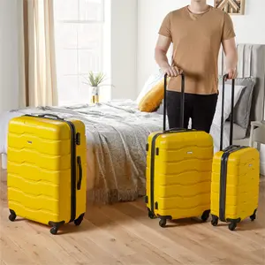 VonHaus Suitcase Set, Mustard 3pc Wheeled Luggage, ABS Plastic Carry On or Check in Travel Case, Hard Shell w/ 4 Spinner Wheels