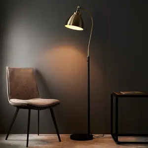 Luminosa Franklin Task Floor Lamp, Antique Brass Plate, Matt Black Paint