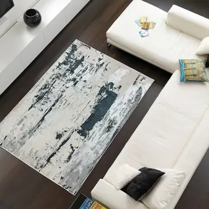 Grey Modern Easy to Clean Abstract Rug For Dining Room Bedroom And Living Room-66 X 240cmcm (Runner)