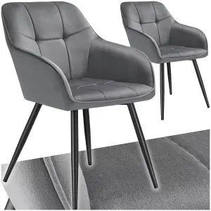 Dining Chair Marilyn - velvet look, quilted pattern - grey/black