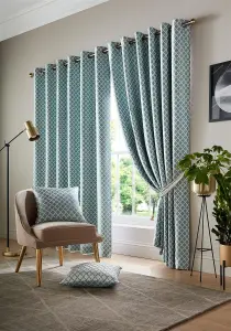 Wold Ring Top Curtains 168cm x 229cm Teal