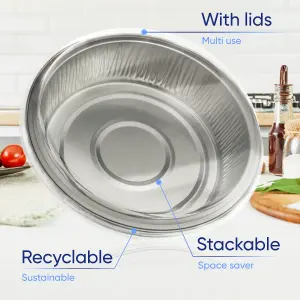 10 Pk Coppice Small Round Aluminium Foil Pie Dish with Plastic Lid for Baking, Serving & Food Storage 15 x 4cm