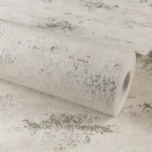 Grandeco On The Rocks Distressed Concrete Stone Textured Wallpaper, Cream & Gold