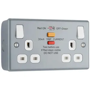 BG 13A Metal Clad Double Switched Socket & A-RCD, Scratch Resistant