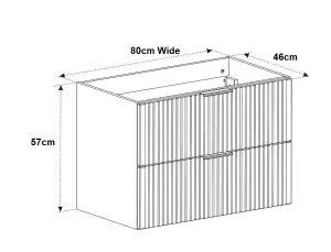 Bathroom Vanity Unit 800mm Ribbed Textured White Modern Wall Hung Floating Cabinet Adel