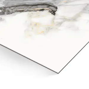 Alvaro White+Gold Gloss Marble effect Porcelain Wall & floor Tile Sample