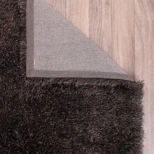 Charcoal Plain Shaggy Easy to clean Rug for Dining Room Bed Room and Living Room-60cm X 110cm