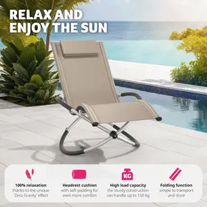 Sun Lounger Paulina - ergonomic, breathable, resistant, foldable, with cushion - beige