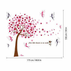 Walplus Combo KidsHuge Pink Tree Wall Sticker + Fairies PVC