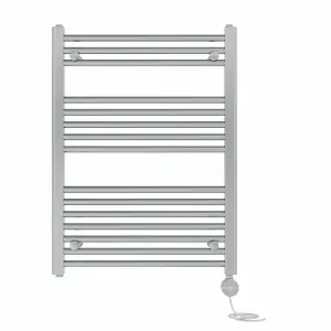 Right Radiators Prefilled Thermostatic Electric Heated Towel Rail Straight Ladder Warmer Rads - Chrome 800x600 mm