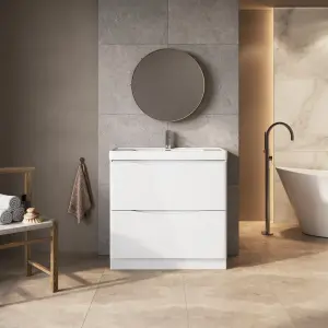 Eden 900mm Floorstanding Vanity Unit in Gloss White & Resin Basin