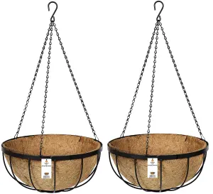 Metal Hanging Baskets Pot Containers Complete with Coco Liner and Chains 35cm diameter Set of 2