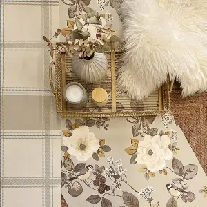 Belgravia Bramble Floral Beige Wallpaper Birds Leaves Flowers Feature Wall